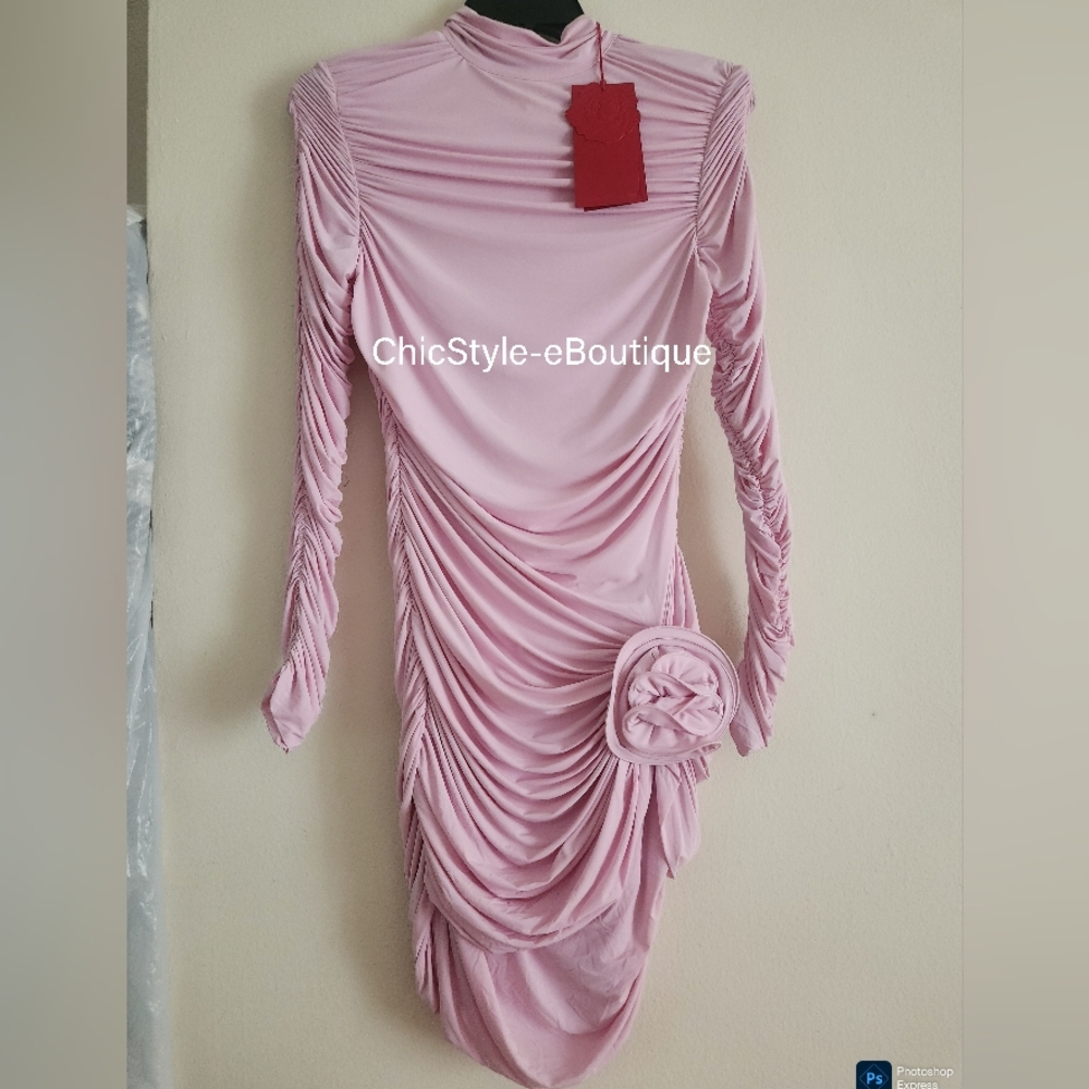 H&M x Magda Butrym Pink Long Sleeve Ruched Mini Dress - Picture 2 of 13